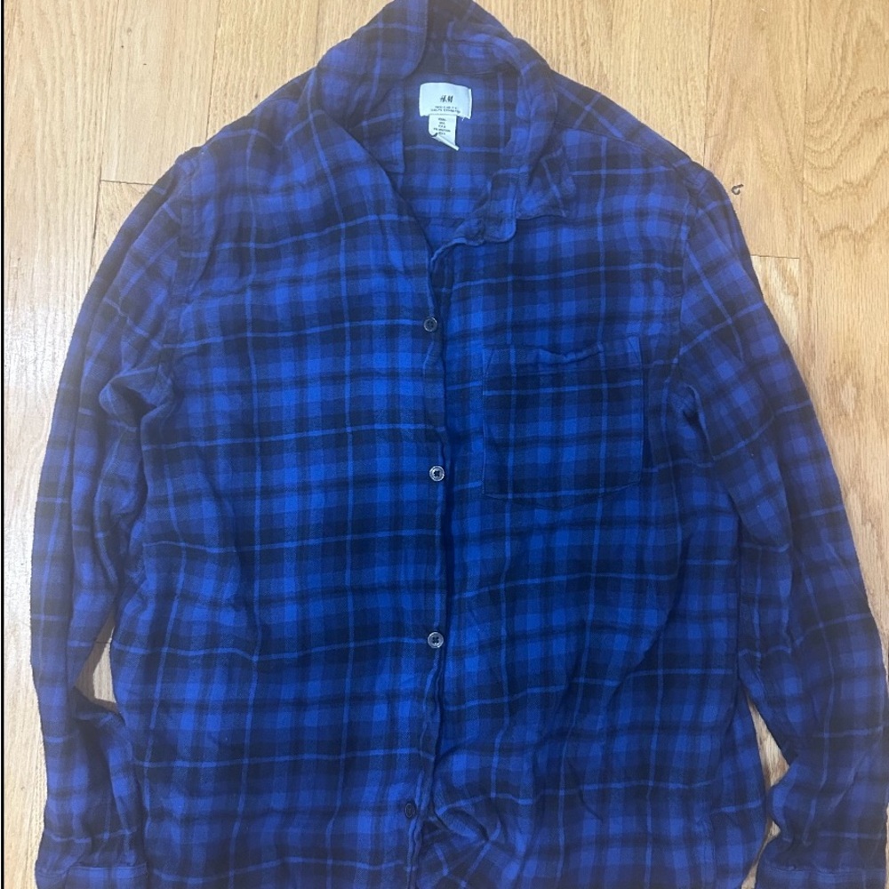 H&M Blue Plaid Button-Up Shirt
